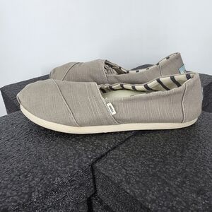 TOMS Women's Alpargata Loafer Shoes Heritage Canvas Taupe Grey Stripe Size W8